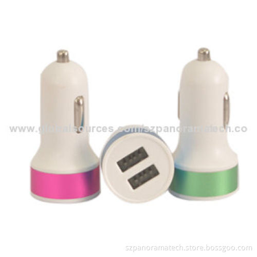 USB Car Chargers for All Phones Charging, 2 USB Ports, 5V-1,000mA, 5V-2,100mA Output, 12-24V Input